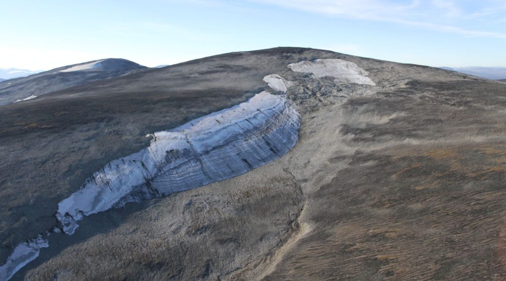 An ice patch in Jotunheimen, where 6000 years old Arrows have now melted out.