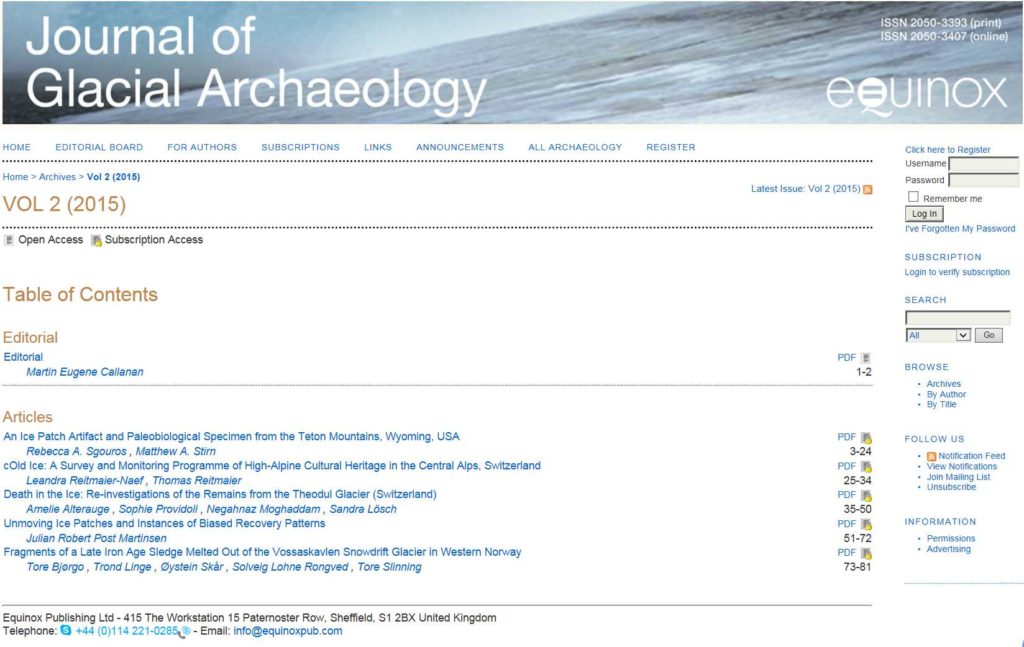 Journal of Glacial Archaeology, vol. 2