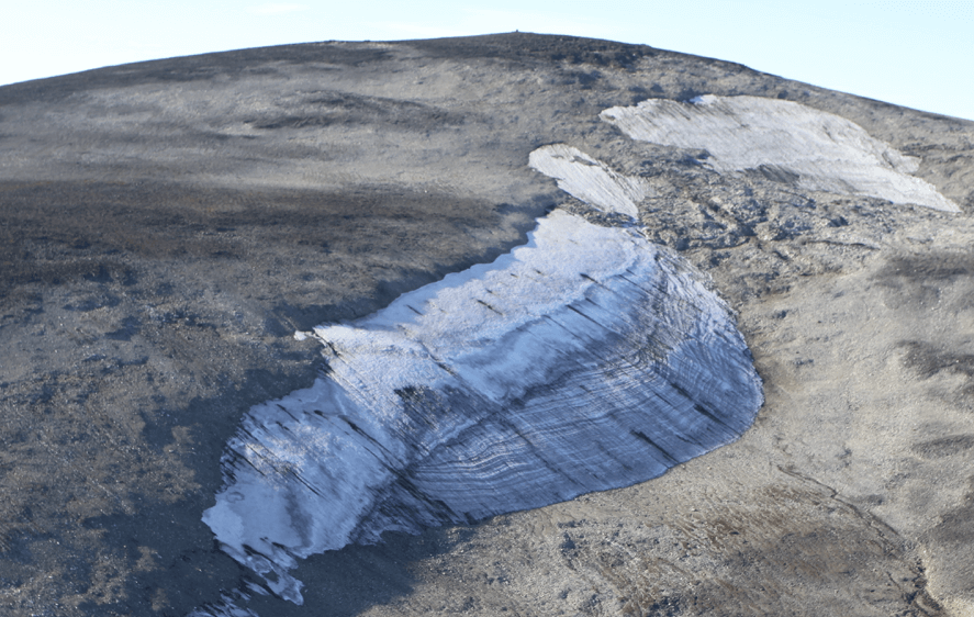 Very finely laminated ice is visible in this ice patch.