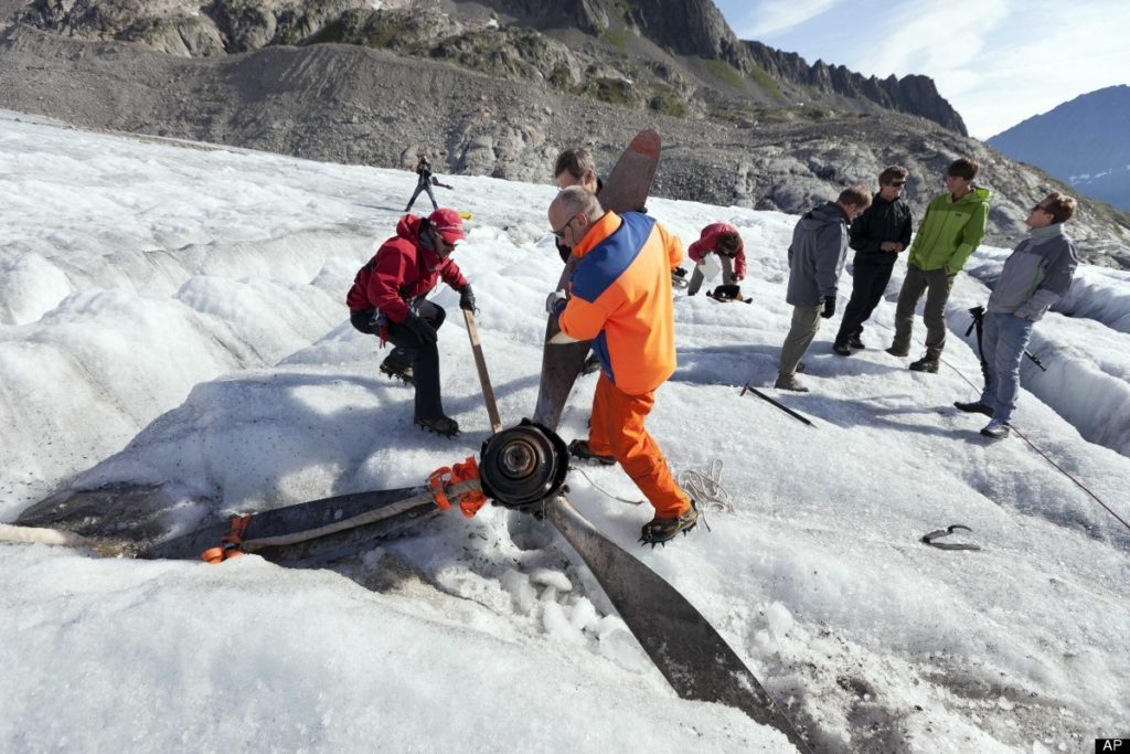 A propeller from a C-53 Skytrooper Dakota, that crash-landed on the Gauli glacier in Switzerland in 1946