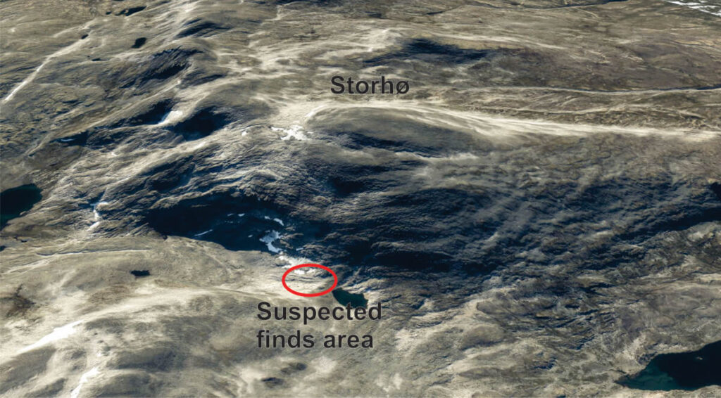 A map of the find spot at Mount Storhøi