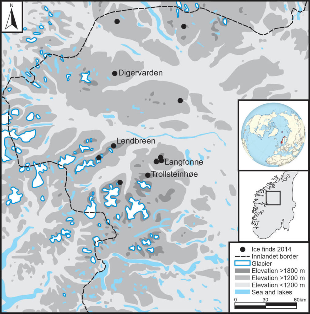 Map of find spots investigated in 2014