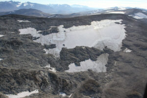 Aerial photo of Lendbreen ice patch